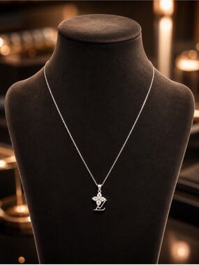 Luxury Silver Crystal LV Logo Pendant Necklace